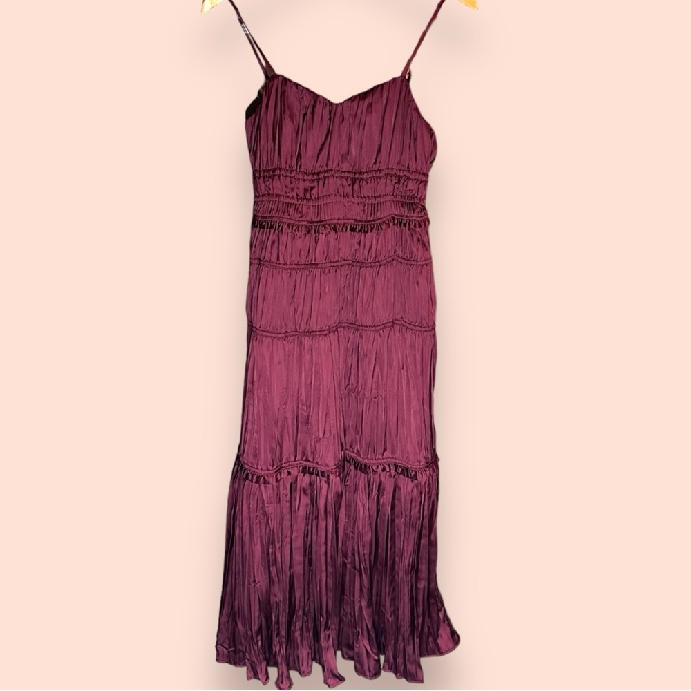 IR NWT Vernacular Satin Like Spaghetti Strap Dress in Deep Maroon. Size Small 💃 - Picture 2 of 14